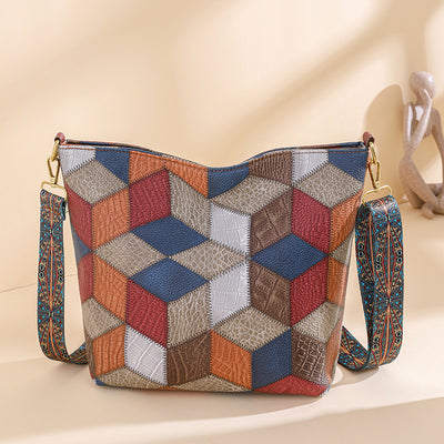 Bolso Tote Multicolor Casual de Gran Capacidad con Costuras Contrastantes - Image 4