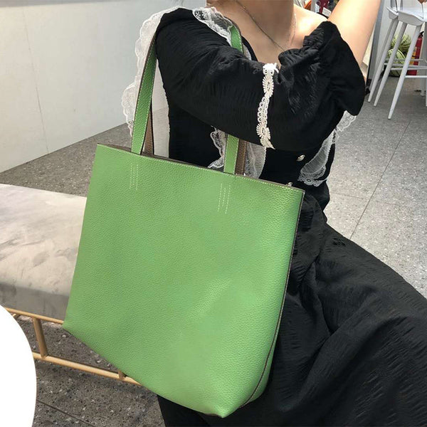 Bolso Tote de Cuero Genuino Doble Cara - Gran Capacidad