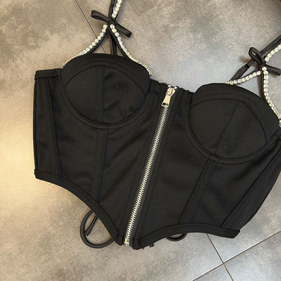 Blusa Negra Tipo Tank con Lazada y Cierre en los Hombros - Image 4