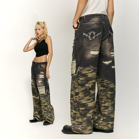 Pantalones Jeans Rectos Holgados con Estampado Digital Barba de Gato - Image 3