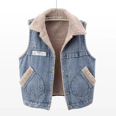 Chaleco Acolchado de Lana de Cordero y Algodón Denim para Mujer - Image 8