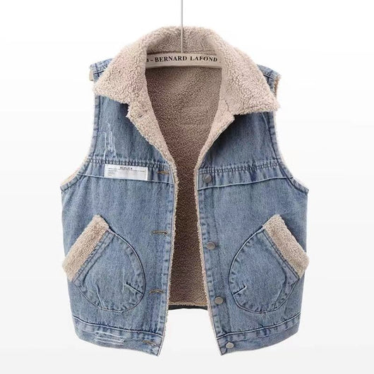 Chaleco Acolchado de Lana de Cordero y Algodón Denim para Mujer - Image 8