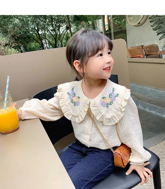 Blusa Infantil Coreana Blanca con Bordados Elegantes - Image 9