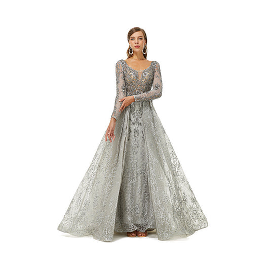 Vestido de Noche Elegante con Encaje Calado y Textura Luxury