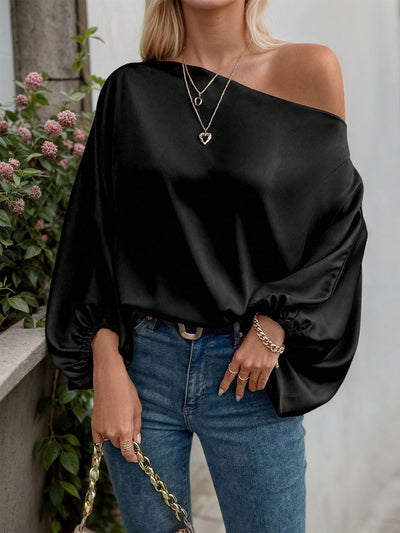 Blusa Suelta de Hombro Descubierto con Mangas Acampanadas - Image 10
