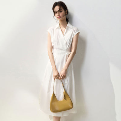 Vestido Camisero Ajustado de Algodón con Pliegues Simétricos y Corte Vertical - Image 7