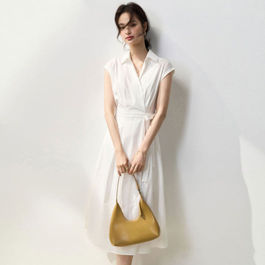 Vestido Camisero Ajustado de Algodón con Pliegues Simétricos y Corte Vertical - Image 7