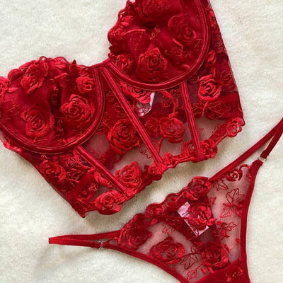 Conjunto de Lencería Premium con Encaje Bordado de Rosas - Image 5