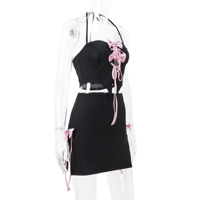 Conjunto Sexy de Falda y Top Halter con Detalle de Moño y Tiras Cruzadas - Image 12