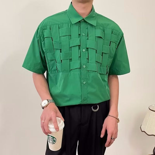 Camisa de Manga Corta Tejida con Diseño Veraniego para Hombre - Image 3