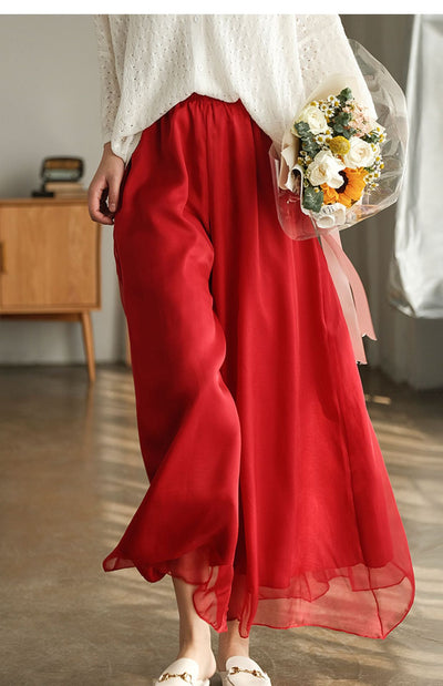 Pantalones Anchos de Cintura Alta en Malla y Gasa - Comodidad Elegante - Image 54