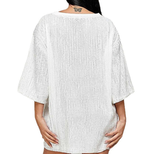 Playera Blanca para Mujer con Lentejuelas y Letras - Image 10