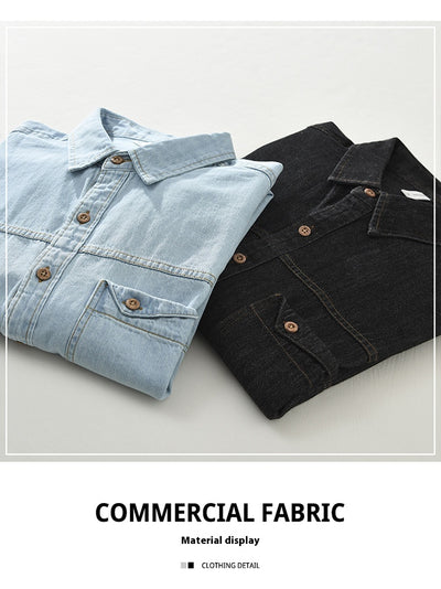 Camisa Denim Retro Estilo Japonés Manga Larga para Hombre - Image 11