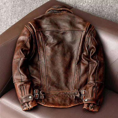Chaqueta de Cuero Vintage Desgastado para Hombre - Estilo Clásico - Image 3
