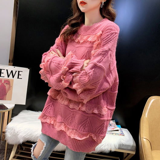Suéter de Encaje Liso Oversized para Mujer - Image 13