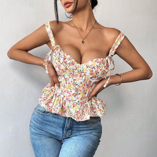 Camiseta Ajustable con Encaje y Volantes en la Cintura