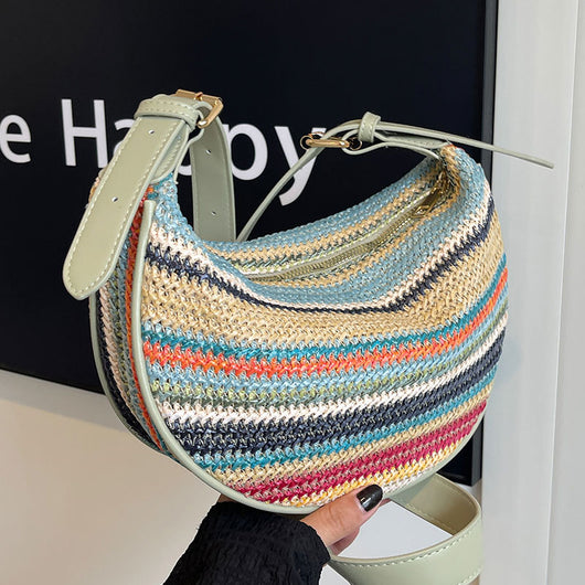 Bolsa Tote de Rafia Arcoíris para Mujer - Bolso Casual de Hombro