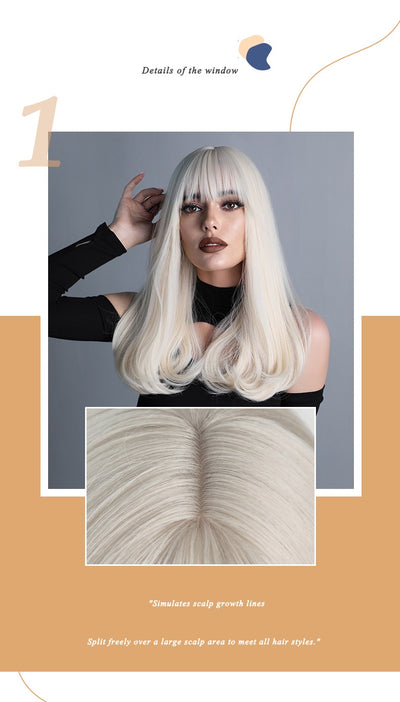Peluca Rizada Larga con Flequillo Estilo Europeo Tono Platinado Corte Pera - Image 11
