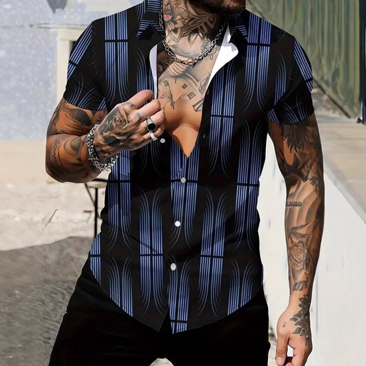 Camisa Manga Corta Hombre con Estampado Geométrico Moderno
