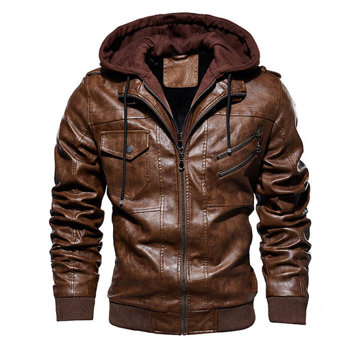 Chaqueta de Cuero PU con Capucha para Hombre - Image 8