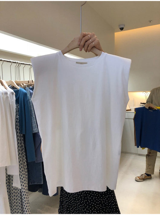Blusa Sin Mangas Cuello Redondo con Hombreras en Colores Sólidos - Image 10