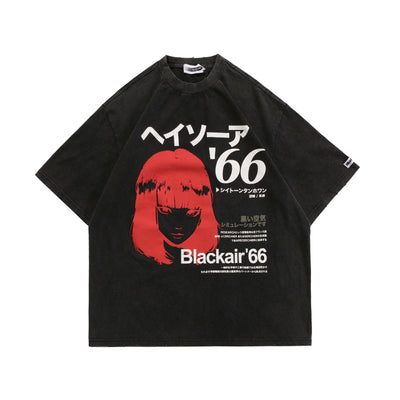 Camiseta Retro Japonesa Estilo Urbano Estampado Desgastado para Hombre - Image 5