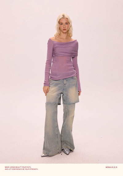 Suéter Morado Asimétrico de Lana - Ajuste Slim Manga Larga - Image 10