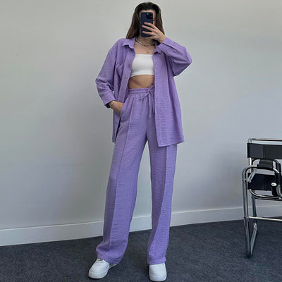 Conjunto Elegante de Blusa y Pantalón Liso para Mujer - Image 11