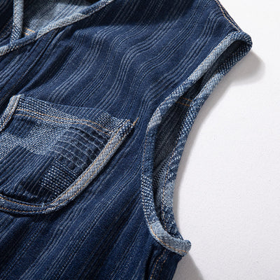 Chaleco Denim Retro Patchwork Color Block Marrón - Image 2