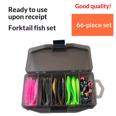 Kit de Carnadas Artificiales Soft Bait con 66 Gusanos de Cola Ahorquillada - Image 10
