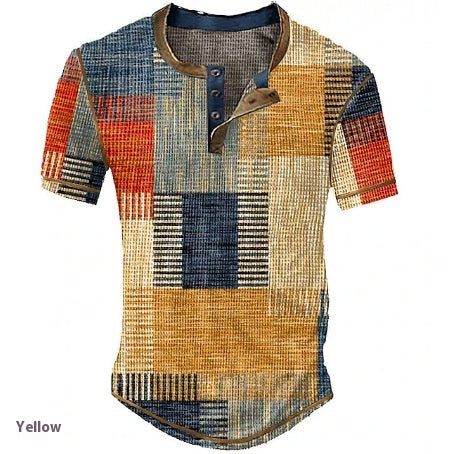 Camisa Henley Estampada de Cuadros Color Block para Hombre - Image 6