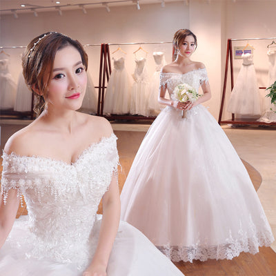 Vestido de Novia Talla Grande con Encaje y Hombros Descubiertos