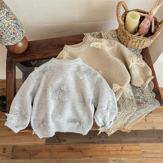 Suéter Infantil con Moño - Tejido Elegante para Niñas