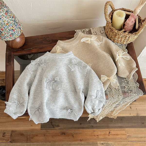 Suéter Infantil con Moño - Tejido Elegante para Niñas