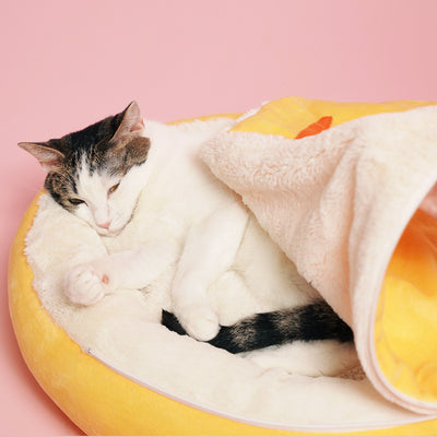 Cama Nido para Gatos Semiencerrada con Bolsa Térmica Extraíble - Zanahoria - Image 3