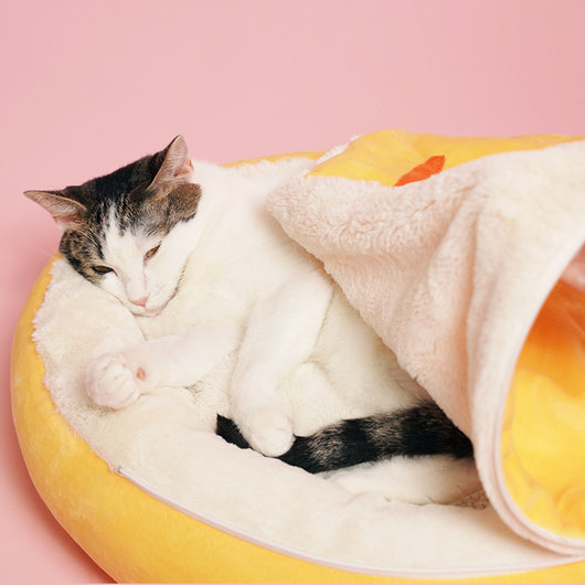 Cama Nido para Gatos Semiencerrada con Bolsa Térmica Extraíble - Zanahoria - Image 3