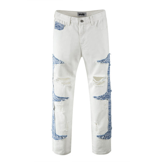 Pantalones Vaqueros Rectos con Paneles Contrastados