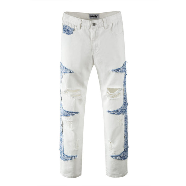 Pantalones Vaqueros Rectos con Paneles Contrastados