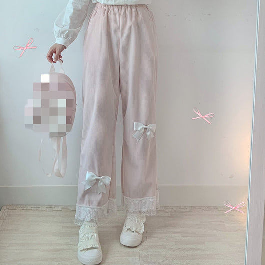 Pantalones Vintage Ancho con Lazo de Encaje para Mujer - Image 10