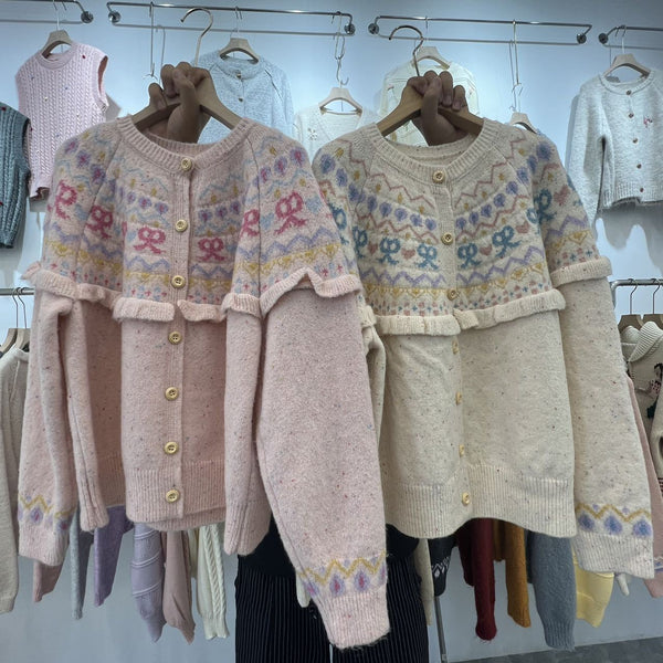 Cardigan Tejido con Moño - Diseño Retro Holgado para Otoño e Invierno