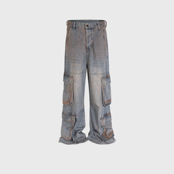 Pantalones Cargo Multibolsillos Estilo Urban Lavado Desgastado