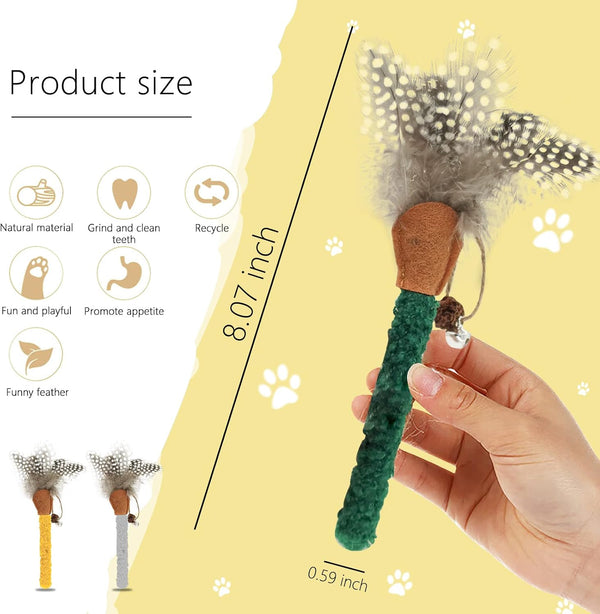Juguetes para Gatos con Catnip y Plumas - Palitos Masticables Silvervine para Limpiar Dientes