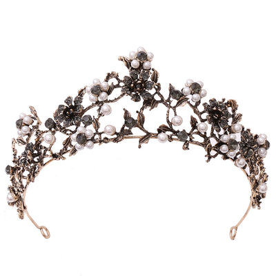 Corona Nupcial Barroca con Perlas y Diamantes Negros Floral - Image 3
