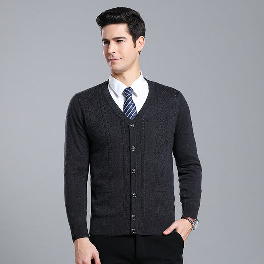Cardigan de Lana Merino con Cuello V - Suéter Tejido Clásico para Hombre - Image 17