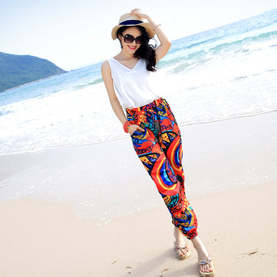 Pantalones Bohemios Estampado Nacional - Talla Grande Primavera Verano - Image 2