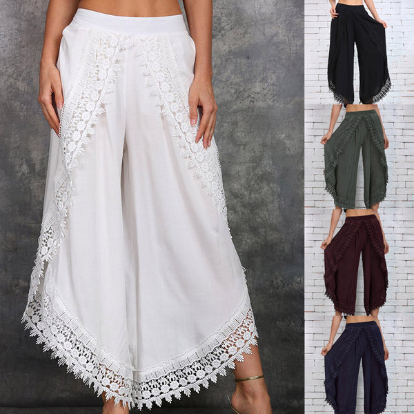 Pantalones Anchos de Encaje Elegante