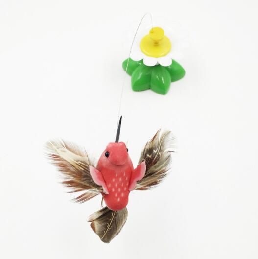 Electric pet toy with a row of white and yellow daisy flowers, green leaves, and five colorful feather birds on wires. - Image 5