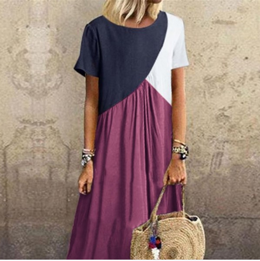 Vestido de Manga Corta Irregular con Costuras a Contraste - Image 15