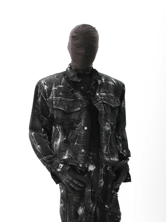 Chaqueta Denim Vintage Desgastada con Efecto Graffiti para Hombre - Image 2
