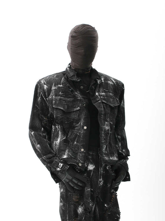 Chaqueta Denim Vintage Desgastada con Efecto Graffiti para Hombre - Image 2